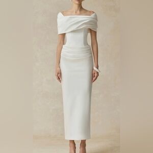 Elegant Off-Shoulder White Draped Dress